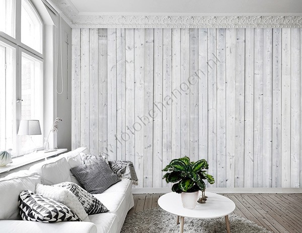 uitzending Onverbiddelijk Puur Vlies fotobehang Wit houten muur | Fotobehangen.nl